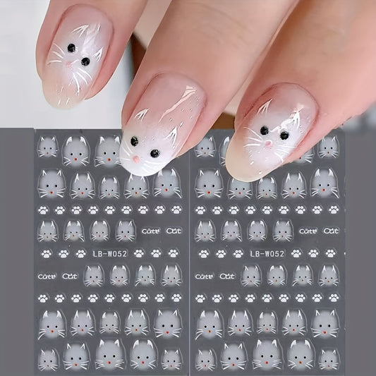 1 Set Cartoon Cat Nail Decals, Self-Adhesive Plastic Nail Art, Embroidered Glossy Finish, Single-Use Kitten Nail Embellishments, Glitter Animal Print for DIY Manicure, Y2K Cute Nail Decor