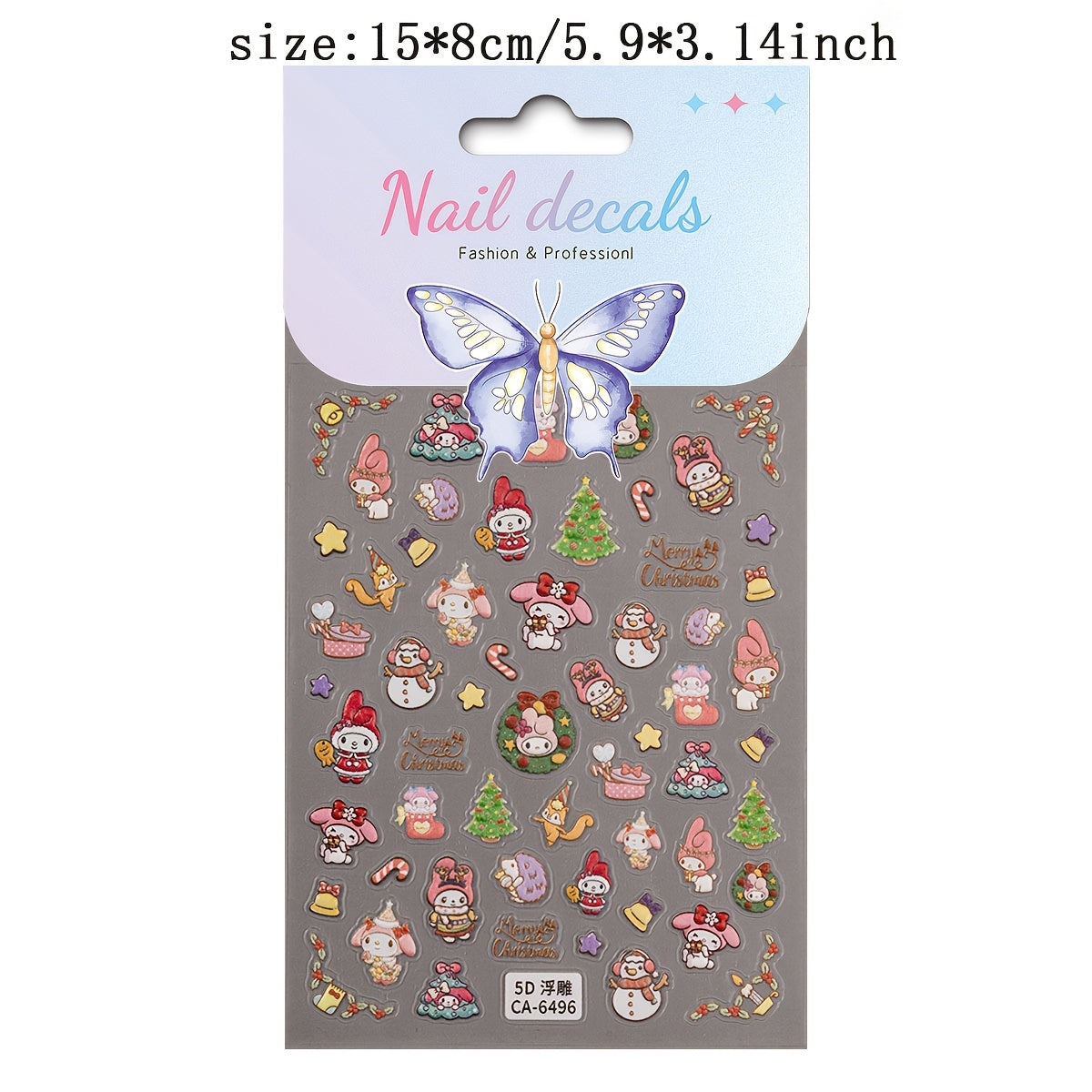 Sanrio HelloKitty, Cinnamoroll, Melody Christmas Nail Stickers - Cute Cartoon Nail Art Decals for Holiday Gifts, Self-Adhesive, Disposable, Mixed Colors, Sanrio