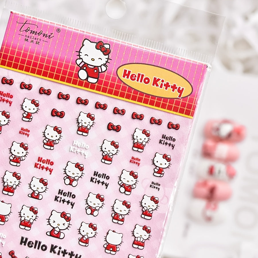 A Cute Cartoon Hello Kitty Embossed Nail Sticker for Nail Art, Featuring Sanrio Characters, Perfect for DIY Self-Adhesive Nail Decorations.