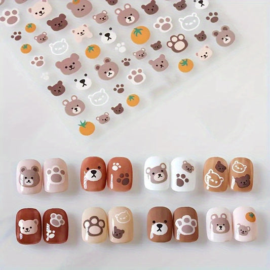 3D Hot Style Cartoon Cute Bear Pattern Nail Stickers Adhesive Nail Stickers Accessories