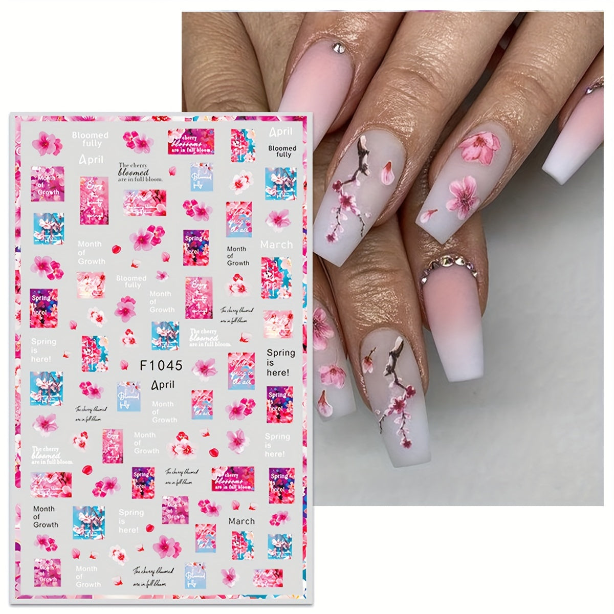 6 Sheets Spring and summer flower nail art stickers self-adhesive decorative tools, flower and butterfly nail art decorative accessories