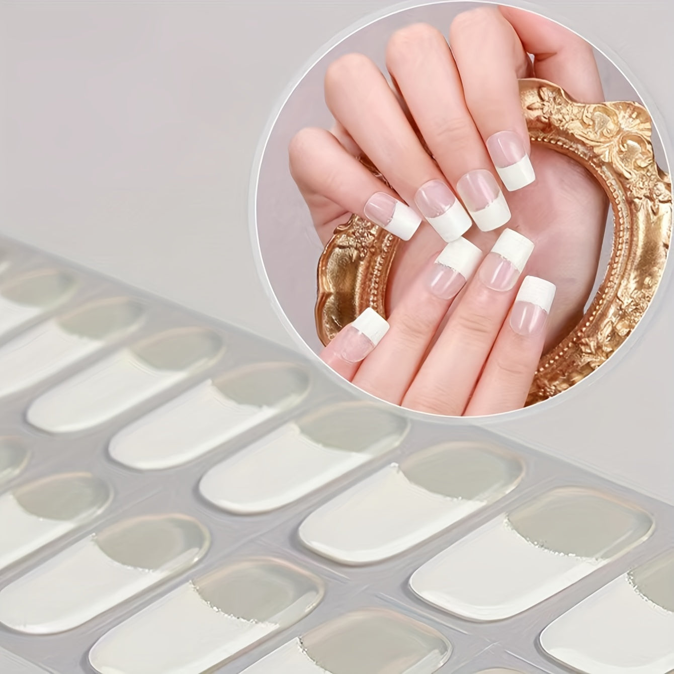 Chic French White Edge Semi-Cured Gel Nail Wraps - Long-Lasting, Waterproof Full Coverage Stickers for Easy DIY Manicures