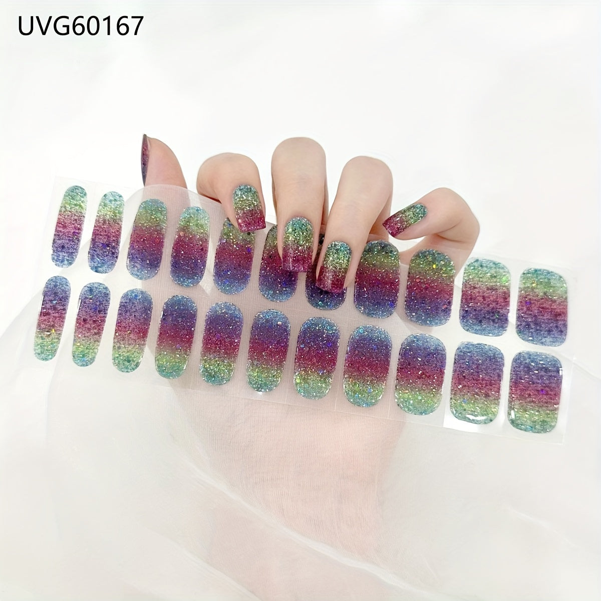 22 Soft Self-Adhesive Gel Nail Stickers: Semi-Cured Colorful Glitter Nail Wraps Strips for Nails Require UV/LED Lamp