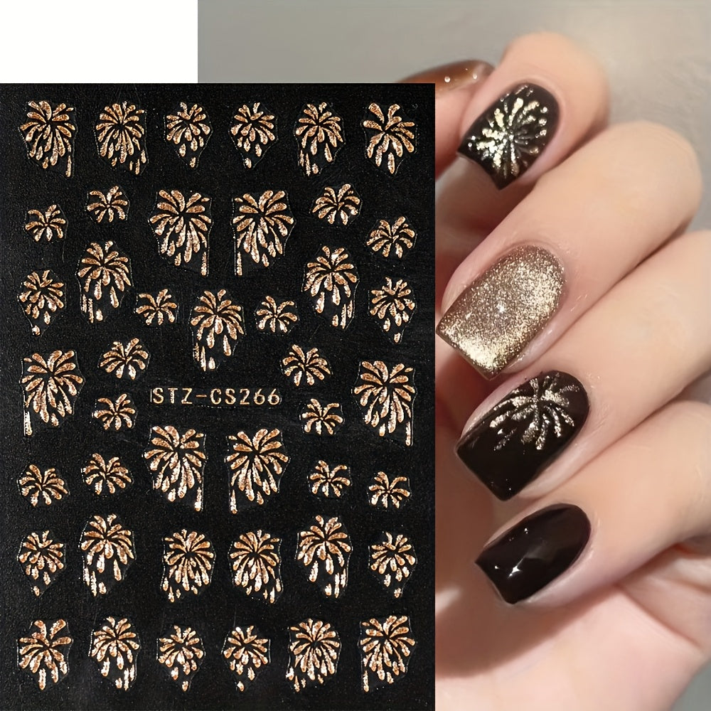 3 Sheet 3D Glitter Firework Design Nail Art Stickers, Self Adhesive New Year Nail Art Decals for Nail Art Decoration, Nail Art Supplies for Women And Girls