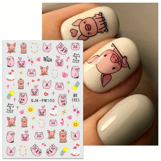 8pcs Adorable Cartoon Animal Nail Art Stickers - 3D Self-Adhesive Decals for Acrylic Nails, Sparkle Finish, Easy Apply & Remove - Perfect for Women and Girls, Nail Stickers