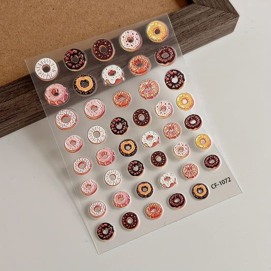 1 Set Cartoon Donut Theme 3D Nail Art Stickers, Self-Adhesive Plastic Nail Embellishments, Glossy Finish with Glitter, Hypoallergenic, Single Use - Brown Series