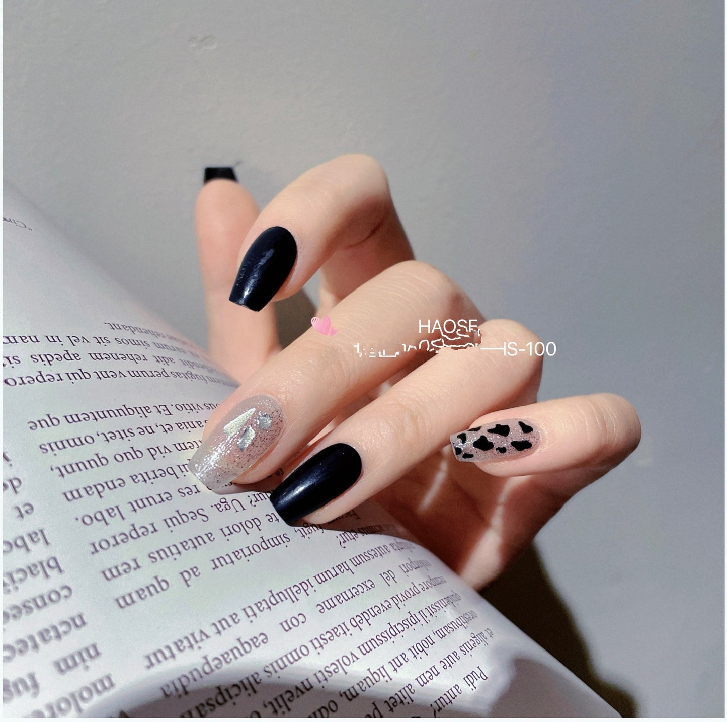 New Arrivals Colorful Design Korea Semi-Cured Gel Nail Sticker Pure Black Fashion Women Nail Art Sticker