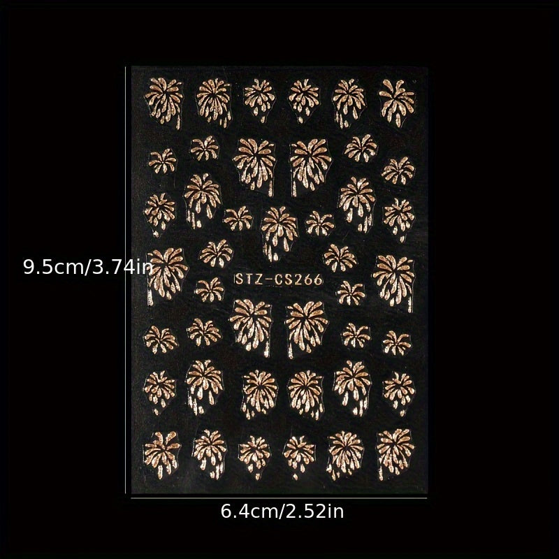 6pcs 3D Glitter Firework Nail Art Stickers Self Adhesive Sparkling Blooming Firework Design Nail Art Decals For New Year Festive Nail Art Decoration