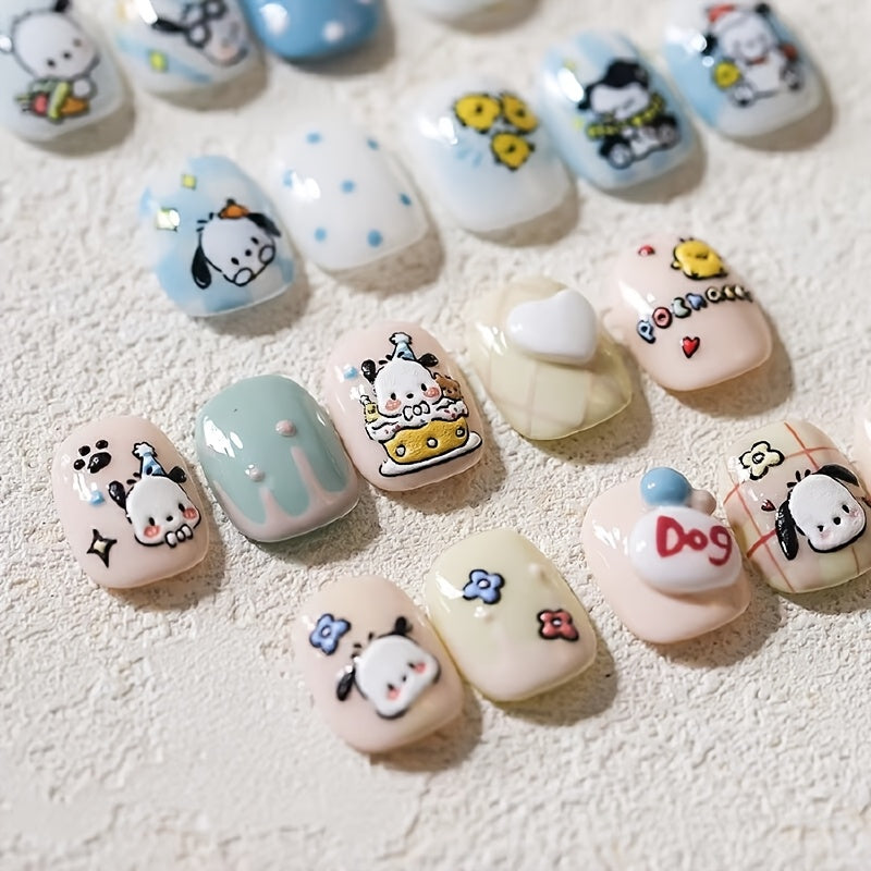 1 Cartoon Anime Themed 5D Embossed Pochacco Nail Art Decals, Self-Adhesive Plastic, Waterproof Fashion, Irregular Shape, Matte Finish, No Fragrance, Cute Kawaii Gift