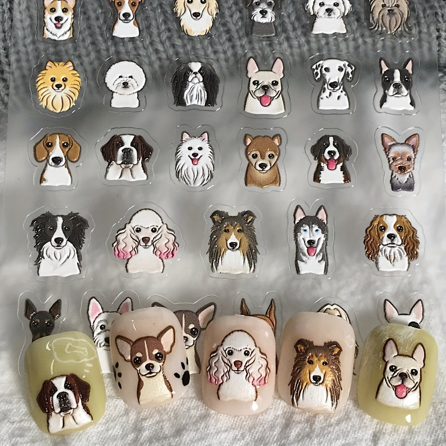 5D Embossed Nail Art Stickers Cute Cartoon Puppy Dog Embossed Self Adhesive Nail Decals Design Decoration For Women Girls Nail Art DIY