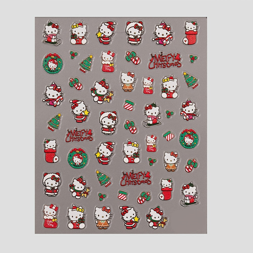 Sanrio HelloKitty, Cinnamoroll, Melody Christmas Nail Stickers - Cute Cartoon Nail Art Decals for Holiday Gifts, Self-Adhesive, Disposable, Mixed Colors, Sanrio