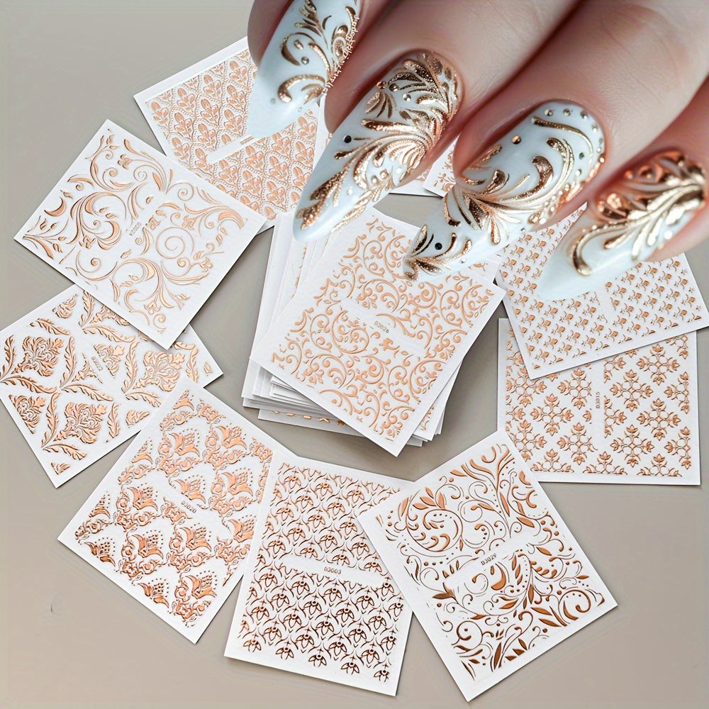 30pcs Elegant 3D Floral Nail Stickers & Decals - Self-Adhesive Lace Vine Designs with Sparkling Accents, Irregular Geometric Shapes for Sophisticated Spring & Summer Manicures, Ideal for Women and Girls, Spring Summer Nails|Elegant Nail Stickers|Sophistic