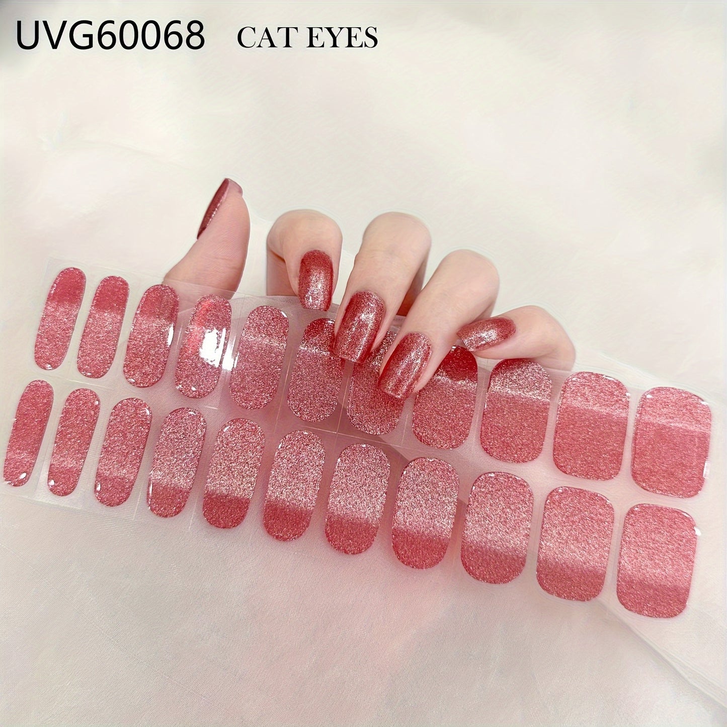 Elegant Cat Eye Semi-Cured Gel Nail Wraps - Sparkling Gradient, Self-Adhesive, UV/LED Soak Off, Includes Nail File Kit