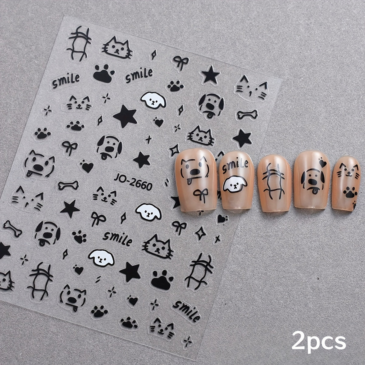 Music Black Cat Star Cartoon Cute Dog Nail Art Stickers, Black White Graffiti Animal Nail Decals DIY Nail Supplies Charms Decorations