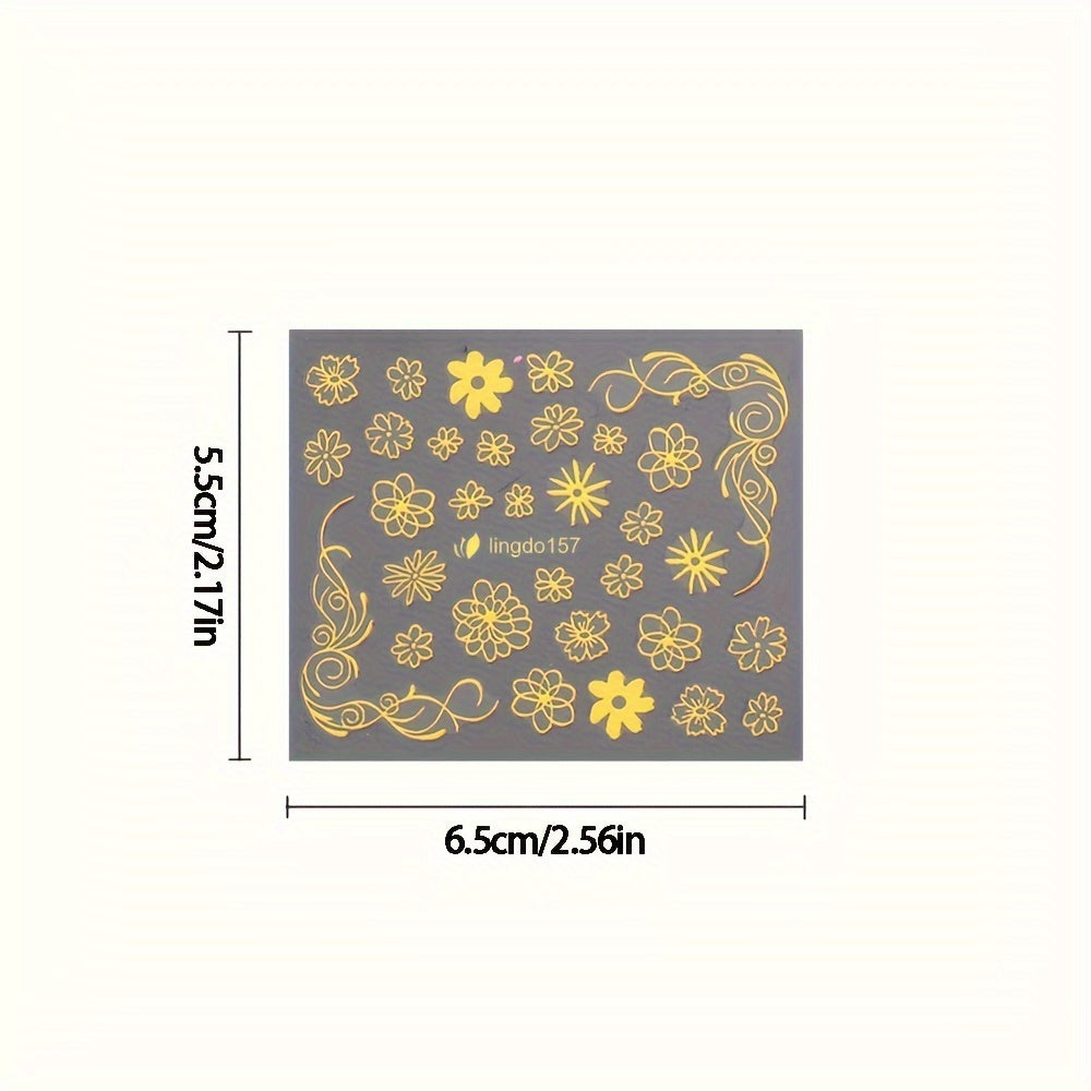 Golden Line 30 Sheets Golden Flowers Nail Stickers - Self-Adhesive Nail Art Decoration - Flower Line Acrylic Nail Designs DIY Manicure Decoration