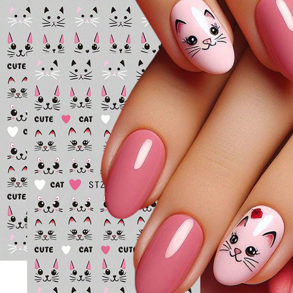 1Sheet Cartoon Cute Cat Nail Art Sticker Black Simple Pen Line Cat Cartoon Animal Pattern Nail Decal Nail Art Supplies DIY