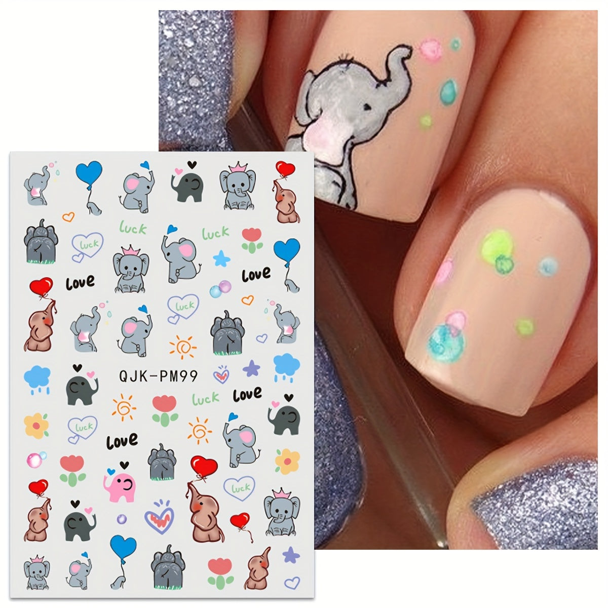 8pcs Adorable Cartoon Animal Nail Art Stickers - 3D Self-Adhesive Decals for Acrylic Nails, Sparkle Finish, Easy Apply & Remove - Perfect for Women and Girls, Nail Stickers