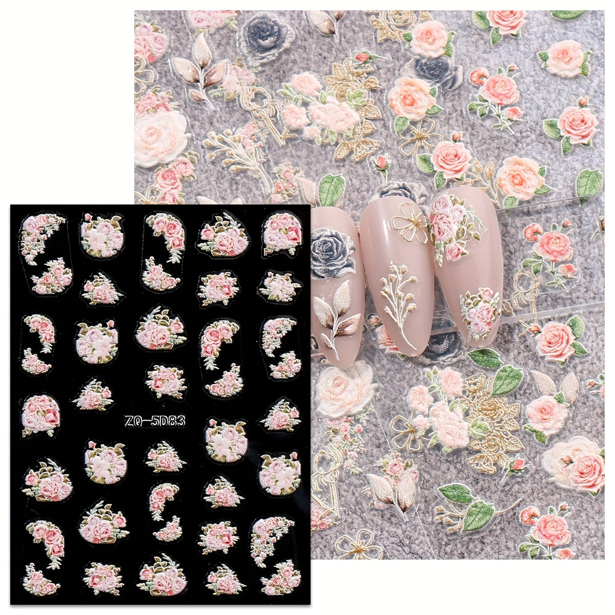 4-Pack Flower & Butterfly 3D Nail Art Stickers Decals Set - PET Self-Adhesive Floral Embellishments with Glitter Finish, Semi-Matte Plant Theme Nail Decor for Manicure, Single Use Accessories