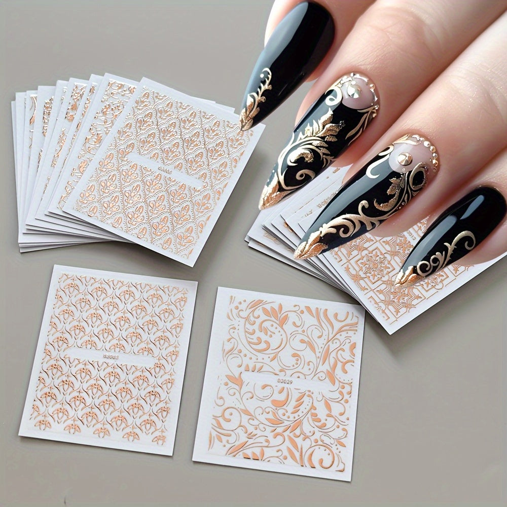 30pcs Elegant 3D Floral Nail Stickers & Decals - Self-Adhesive Lace Vine Designs with Sparkling Accents, Irregular Geometric Shapes for Sophisticated Spring & Summer Manicures, Ideal for Women and Girls, Spring Summer Nails|Elegant Nail Stickers|Sophistic