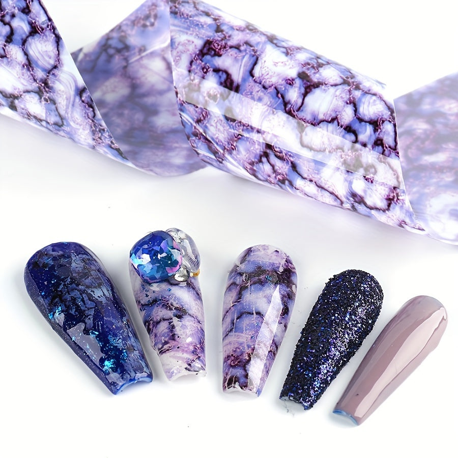 Cosmic Charm, Marble & Starry Sky Holographic Nail Foil Transfer Stickers - 10 Sheets, Easy Apply Vinyl Decals for Stunning Nail Art