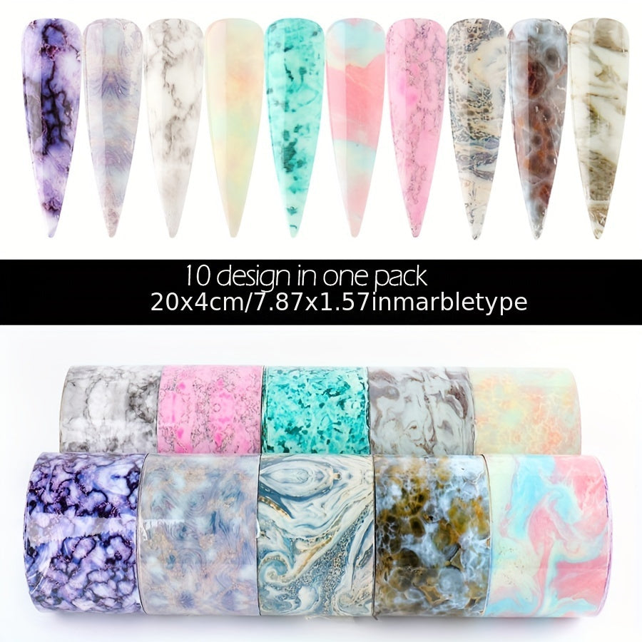 Cosmic Charm, Marble & Starry Sky Holographic Nail Foil Transfer Stickers - 10 Sheets, Easy Apply Vinyl Decals for Stunning Nail Art