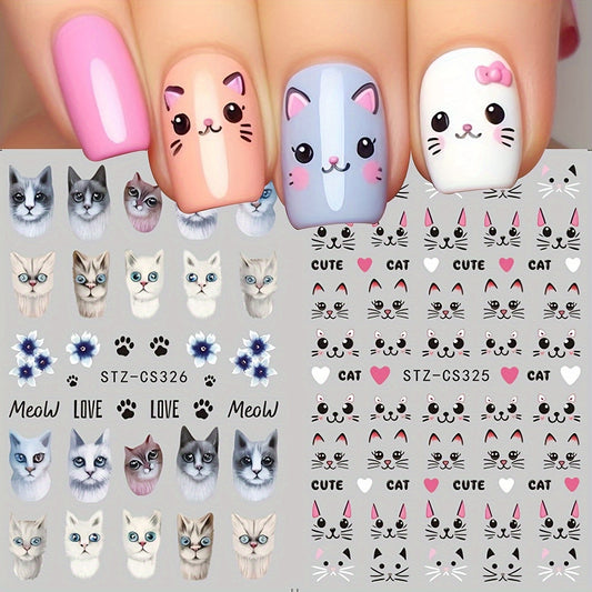 4pcs Cute Pink Cat Nail Art Stickers Set - Cartoon Kitten Graffiti Decals for DIY Manicure, Self-Adhesive & Sparkle Finish, Perfect for Girls' Nail Care