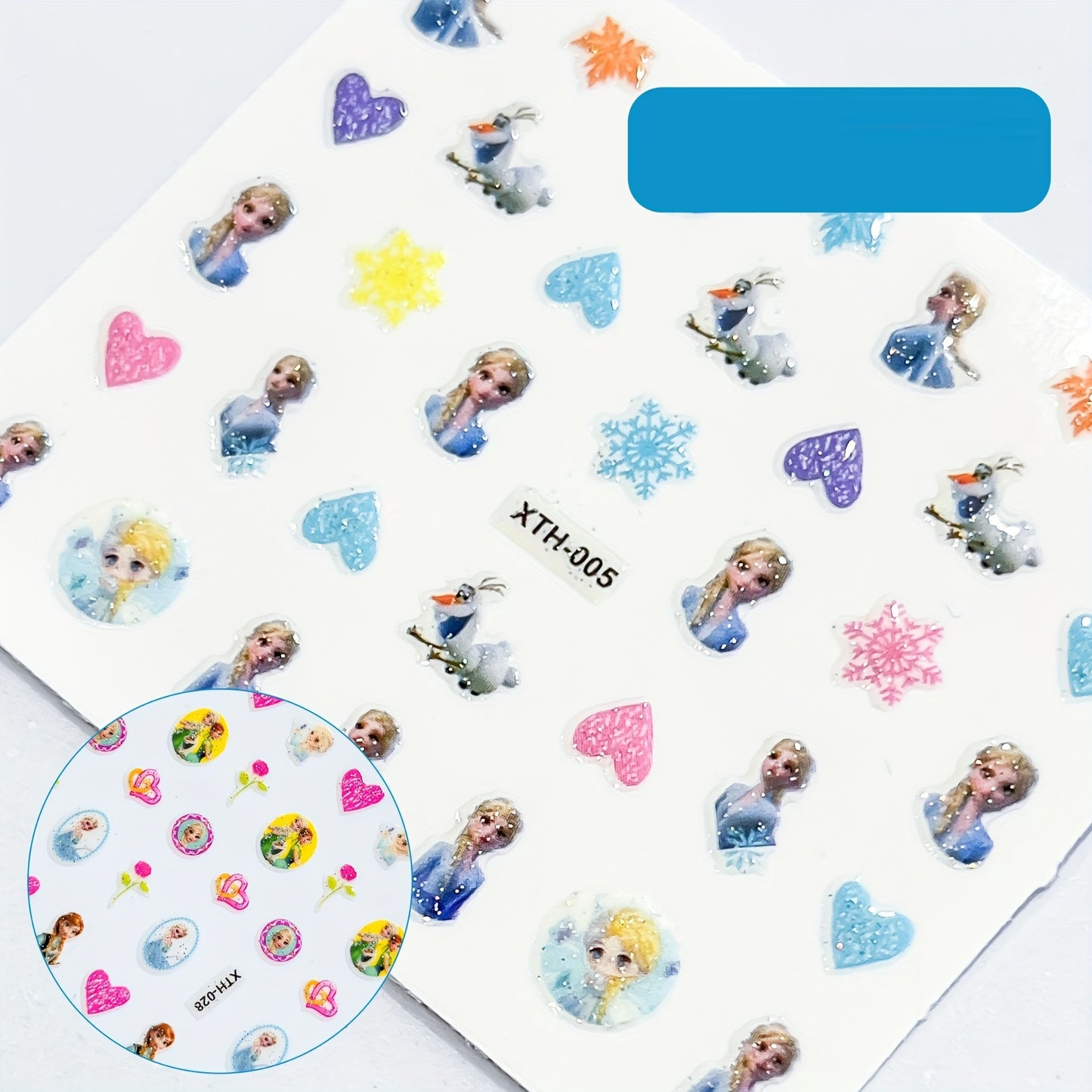 5pcs Frozen Princess Nail Stickers, Cartoon Glitter Self-Adhesive Plastic Nail Art, Shimmery Irregular Shape, Single Use, Unscented, Anime Theme