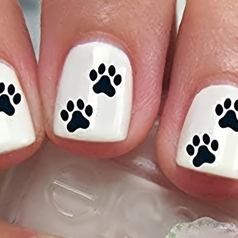 1 set of black paw print nail art stickers