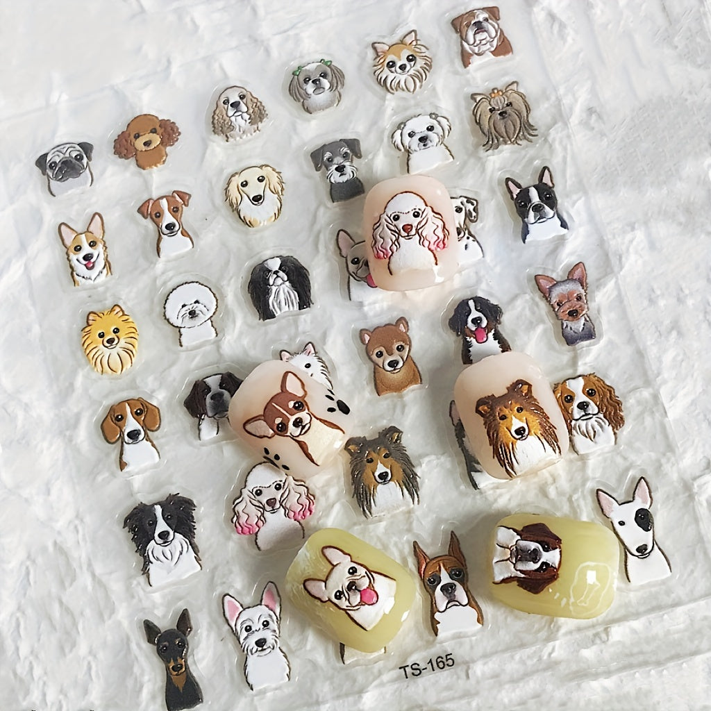 5D Embossed Nail Art Stickers Cute Cartoon Puppy Dog Embossed Self Adhesive Nail Decals Design Decoration For Women Girls Nail Art DIY