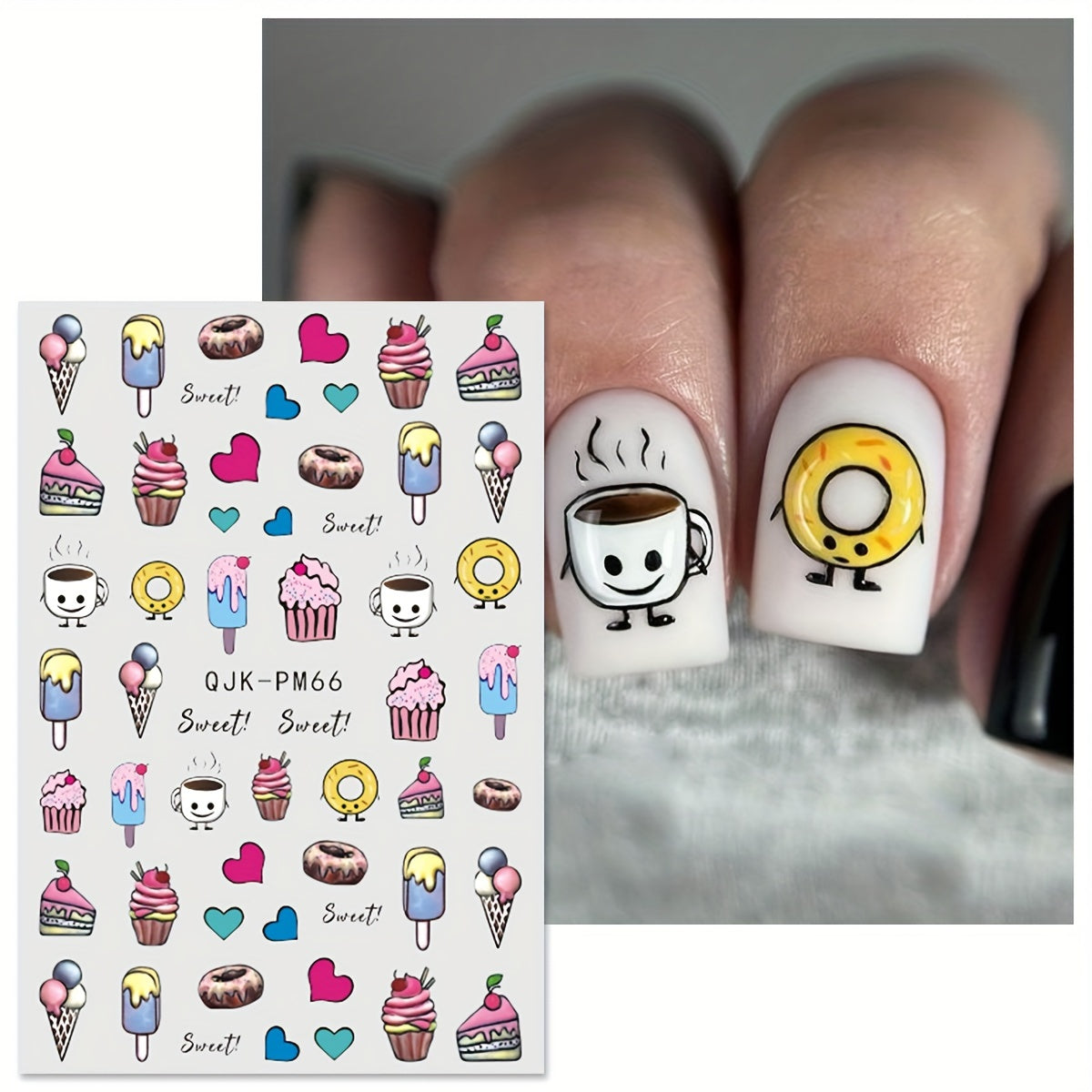 8 Sheet Cute Cartoon Design Nail Art Stickers, Self Adhesive Nail Art Decals For Nail Art Decoration, Nail Art Supplies For Women And Girls