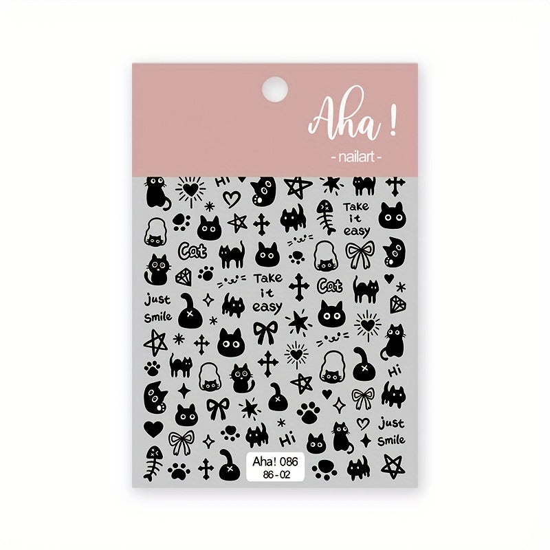 Aha Nail Back Glue Stickers Ins Graffiti Cat And Dog Cartoon Rabbit Bow Nail Decoration Stickers