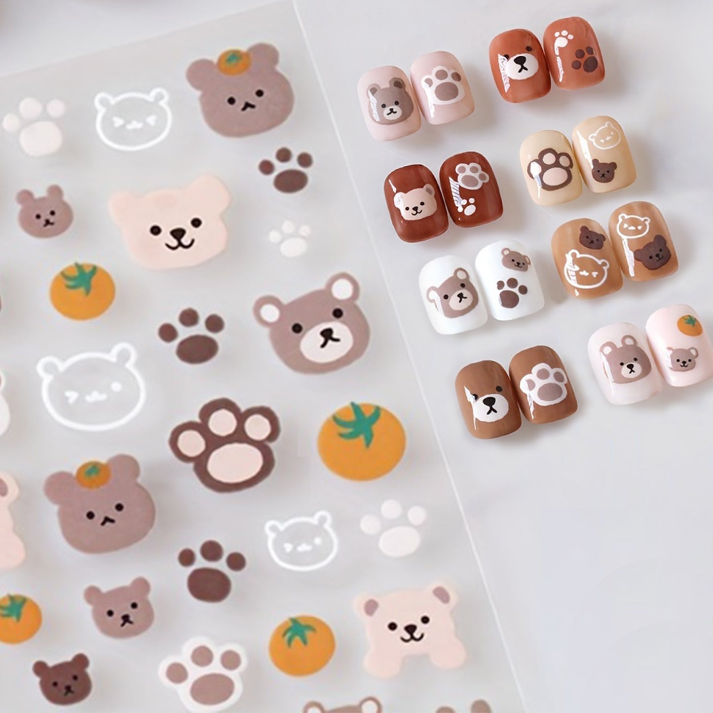 Cute Cartoon Nail Stickers, Adhesive Nail Art Decorations, DIY Nail Sticker Set with Bear Design, Self-Adhesive, Reusable