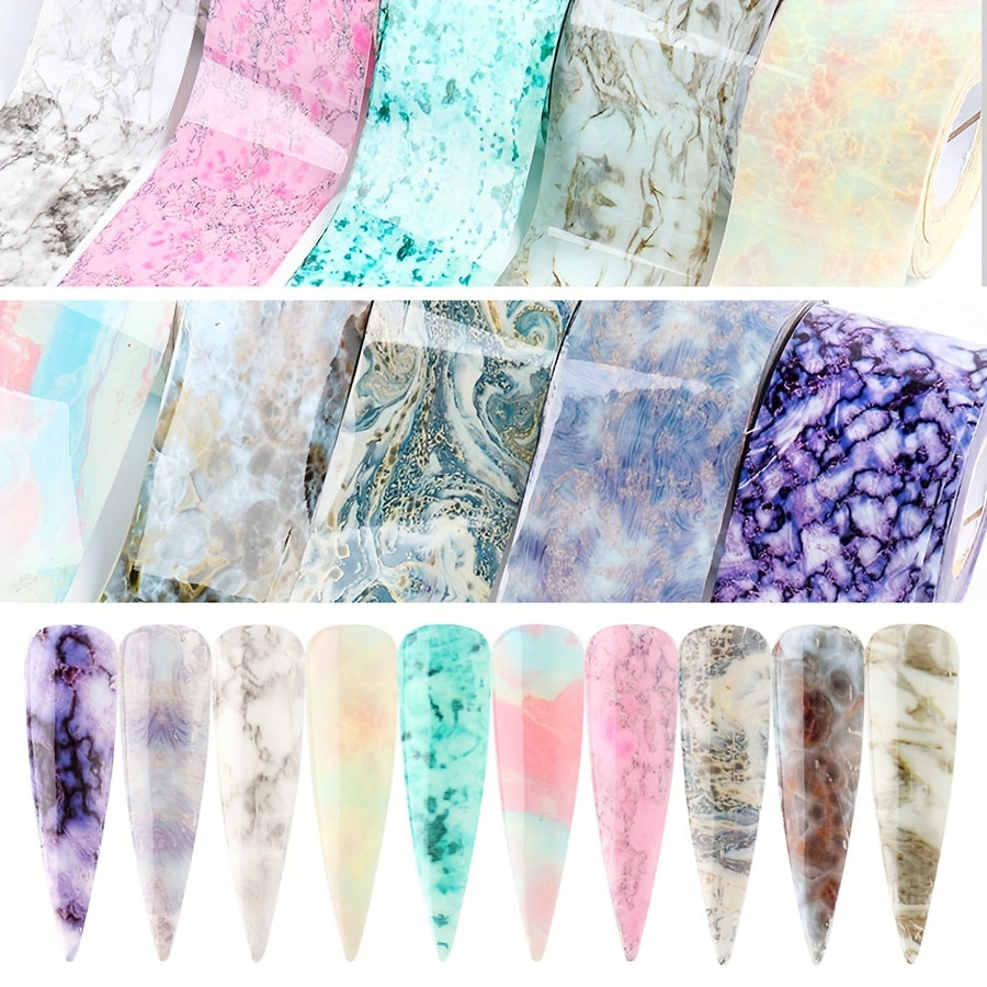 Cosmic Charm, Marble & Starry Sky Holographic Nail Foil Transfer Stickers - 10 Sheets, Easy Apply Vinyl Decals for Stunning Nail Art